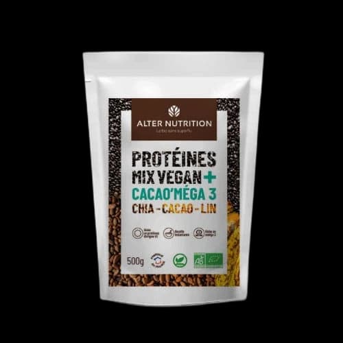 Alter Nutrition Protéines Mix vegan bio Cacao'méga 3 chia cacao lin