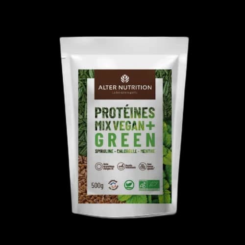 Alter Nutrition Protéines Mix vegan bio Green spiruline chlorelle menthe